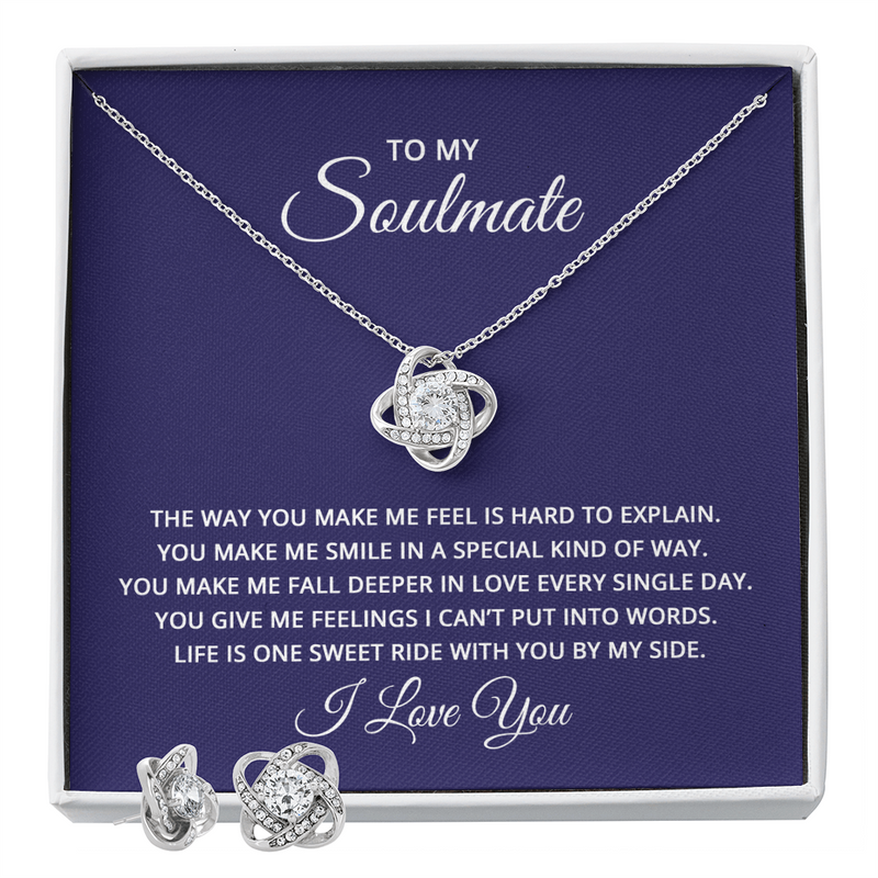 Love Knot Necklace & Earring Set (To My Soulmate, Love You)