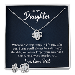 Love Knot Necklace & Earring Set (To My Daughter, Love Dad)