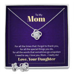 Love Knot Necklace & Earring Set (To My Mom, Love Daughter)