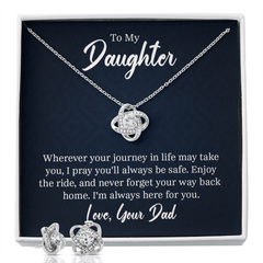 Love Knot Necklace & Earring Set (To My Daughter, Love Dad)