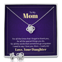 Love Knot Necklace & Earring Set (To My Mom, Love Daughter)