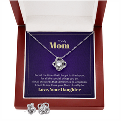 Love Knot Necklace & Earring Set (To My Mom, Love Daughter)