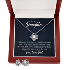 Love Knot Necklace & Earring Set (To My Daughter, Love Dad)