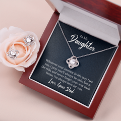 Love Knot Necklace & Earring Set (To My Daughter, Love Dad)