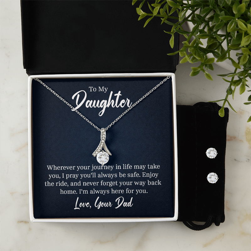 Alluring Beauty Necklace & Earring Set (To My Daughter, Love Dad)