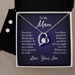 Forever Love Necklace & Earring Set (To My Mom, Love Son)