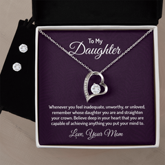 Forever Love Necklace & Earring Set (To My Daughter, Love Mom)