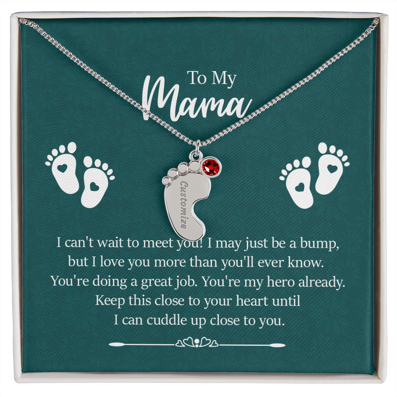 Engraved Baby Feet Necklace with Birthstone